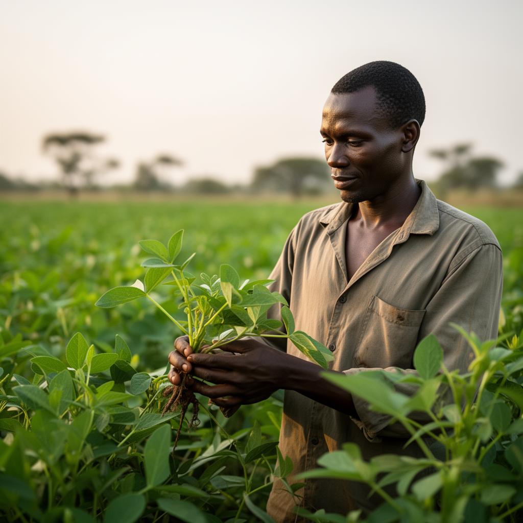 Farmer inspecting healthy crops